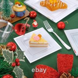 350Pcs Silver Plates Silver Square Plastic Plates 9.5 and 6 serve for