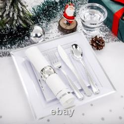 350Pcs Silver Plates Silver Square Plastic Plates 9.5 and 6 serve for