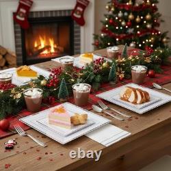 350Pcs Silver Plates Silver Square Plastic Plates 9.5 and 6 serve for