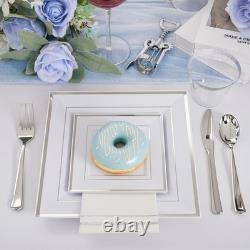 350Pcs Silver Plates Silver Square Plastic Plates 9.5 and 6 serve for
