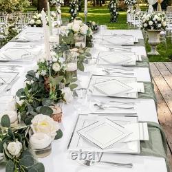 350Pcs Silver Plates Silver Square Plastic Plates 9.5 and 6 serve for