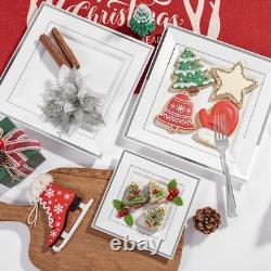 350Pcs Silver Plates Silver Square Plastic Plates 9.5 and 6 serve for