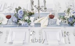 350Pcs Silver Plates Silver Square Plastic Plates 9.5 and 6 serve for