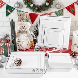 350Pcs Silver Plates Silver Square Plastic Plates 9.5 and 6 serve for