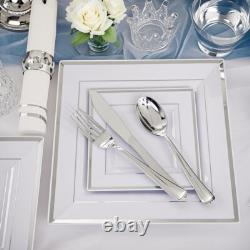350Pcs Silver Plates Silver Square Plastic Plates 9.5 and 6 serve for 50