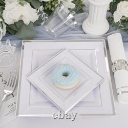 350Pcs Silver Plates Silver Square Plastic Plates 9.5 and 6 serve for 50