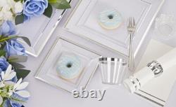 350Pcs Silver Plates Silver Square Plastic Plates 9.5 and 6 serve for 50