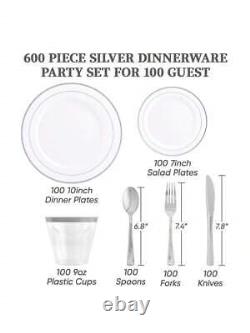 350pcs Gold Dinnerware Set For 50 Guests, Gold Rimmed Plastic Plates