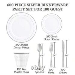 350pcs Gold Dinnerware Set For 50 Guests, Gold Rimmed Plastic Plates