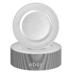 36 Pack 13 Inch Beaded Rim Silver Plastic Round Dinner Charger Plates