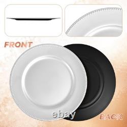 36 Pack 13 Inch Beaded Rim Silver Plastic Round Dinner Charger Plates