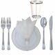 360 Piece Disposable Plastic Wedding Tableware Dinnerware Set. Silver Rimmed