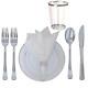 360 Piece Disposable Plastic Wedding Tableware Dinnerware Set. Silver Rimmed And
