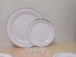 360 Piece Disposable Plastic Wedding Tableware Dinnerware Set. Silver Rimmed and