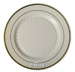 48 Plastic China 10 Dinner Plates WHITE with Silver Rim Wedding Party