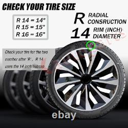 4PC 14 Inch Hubcas Wheel Covers Universal Silver Snap On fits R14 Tire and Rim