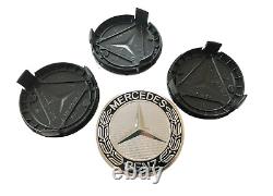4PC Mercedes-Benz Silver & Black 75Mm Wheel Rim Center Hub Caps Amg Wreath