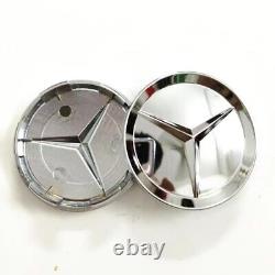 4x For Mercedes-Benz Gloss Silver Wheel Center Hub Caps Emblem Rim Caps Set 75mm