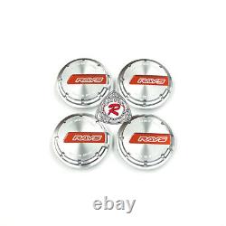 4x Rays Gram Lights GL Wheel Center Caps Set Silver with Red 57CR 57D 57DR