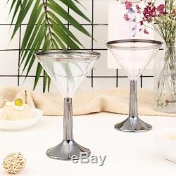 5 oz Clear Silver Rim Disposable Plastic Martini Cocktail Party Glasses Wedding