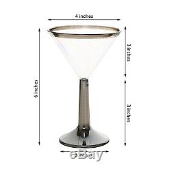 5 oz Clear Silver Rim Martini Cocktail Party Disposable Plastic Glasses Wedding