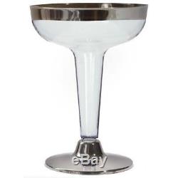 5 oz. Clear with Silver Rim Plastic Martini Glasses Wedding Party TABLEWARE SALE