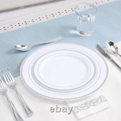 50 Guest Silver Rimmed Plastic Plates, Cups & Cutlery Hassle-Free Dining