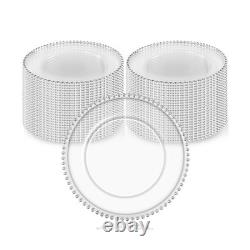 50 Pack Silver Clear Charger Plates With Beaded Rim, 13 Inch Dinner Charger P