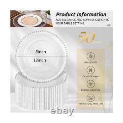 50 Pack Silver Clear Charger Plates With Beaded Rim, 13 Inch Dinner Charger P