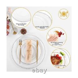 50 Pack Silver Clear Charger Plates With Beaded Rim, 13 Inch Dinner Charger P