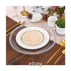 50 Pack Silver Clear Charger Plates With Beaded Rim, 13 Inch Dinner Charger P