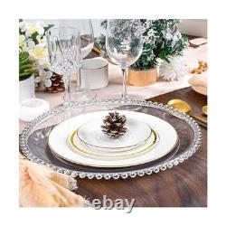 50 Pack Silver Clear Charger Plates With Beaded Rim, 13 Inch Dinner Charger P