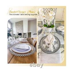 50 Pack Silver Clear Charger Plates With Beaded Rim, 13 Inch Dinner Charger P