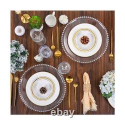 50 Pack Silver Clear Charger Plates With Beaded Rim, 13 Inch Dinner Charger P
