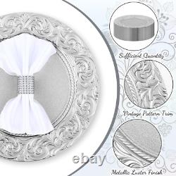 50 Pcs Antique Charger Plates Bulk 13 Inch Embossed Rim Plastic Decorative round
