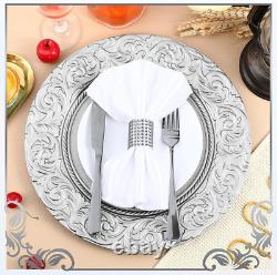 50 Pcs Antique Charger Plates Bulk 13 Inch Embossed Rim Plastic Decorative round