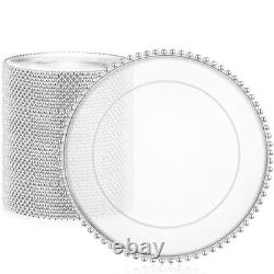 50 Pcs Beaded Charger Plates 13 Inch Clear Charger Plates with Beaded Rim Din
