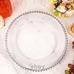 50 Pcs Clear Charger Plates 13 Inch Plastic Round Dinner Plates with Beaded