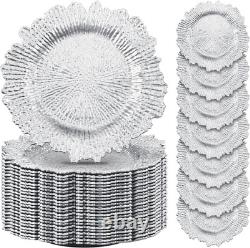 50 Pcs Silver Floral Charger Plates 13 Ruffled Rim for Weddings & Events