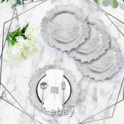 50 Pcs Silver Floral Charger Plates 13 Ruffled Rim for Weddings & Events