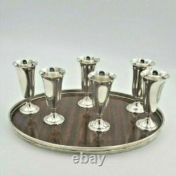 6 Alvin Sterling silver Cordials & Sterling Rimmed Laminated Plastic Tray