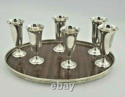 6 Alvin Sterling silver Cordials & Sterling Rimmed Laminated Plastic Tray
