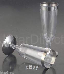 60 120 180 240 Silver Rimmed Plastic Wine Champagne flutes Glass