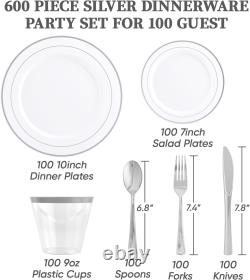 600 Ct Sier Dinnerware Set for 100 Guests Sier Rimmed