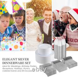 600 Ct Sier Dinnerware Set for 100 Guests Sier Rimmed