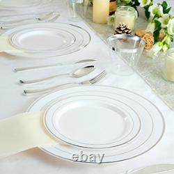 600 Ct Sier Dinnerware Set for 100 Guests Sier Rimmed