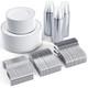 600 Ct Silver Dinnerware Set For 100 Guests Silver Rimmed White Disposable