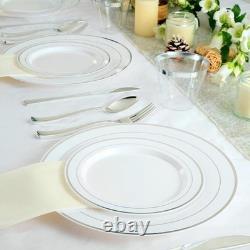 600 Ct Silver Rimmed Disposable Dinnerware Set 100 Guests Wedding Party New