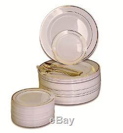 600 PCS/120 GUEST plastic plate gold, silverware set luxury for wedding, party