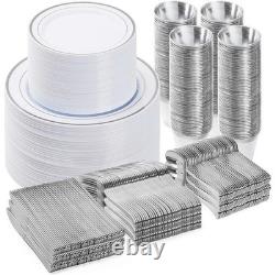 600 Piece Elegant Disposable Dinnerware Set 100 Guests Heavy Duty Plates Cutlery